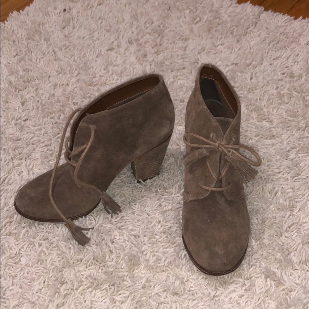Brown suede booties.